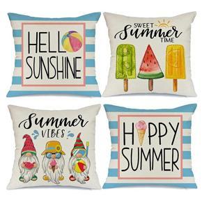 ARELENE Summer Pillow Covers 18X18 Set of 4 Summer Decorations Farmhouse Throw Pillows Home Decor Cushion Case for Couch