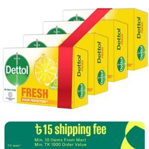 Dettol Soap Citrus Fresh Quad Pack (75gm X 4), Bathing Bar Soaps with Odour Protection
