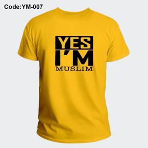 Yes I`M Muslim Yellow Half Sleeve T-Shirt For Men