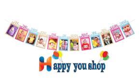 12Month Photo Frame Banner Glitter Paper 1st Kid Birthday Party Hanging Decoration Multi color Paper