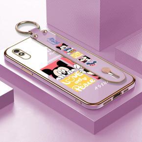 Hontinga for Redmi 9A Back Cover With Wristband Luxury 6D Plating Cartoon Case Soft Silicone Square Phone Cases