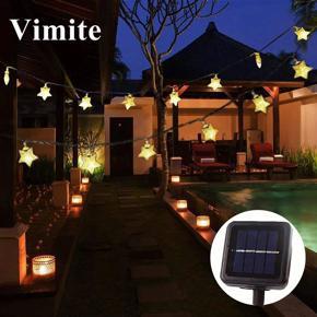 Vimite LED Solar Christmas Lights Outdoor Waterproof Automatic Sensor 5/7 Meters Color Garden Fairy Star String Light Tree Curtain Room Decoration Lamp for House Bedroom Party Fence Wedding Terrace Li