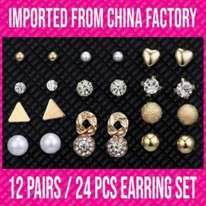 New Trendy 12 Pairs = 24 Pcs Pearl Stud Earrings Set for Women Simple Top - Earrings Set for Women New Collection - Earrings Set 12 Pairs for Girls - Earring for Women - Ear Ring Set 12 Pairs for Girl