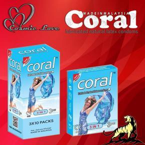 Coral - 3 in 1 Lubricated Natural Latex Condom - 3x10=30pcs