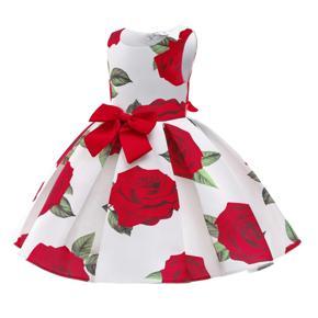 04-10 year's baby girl's Rose Printed birthday or party Princess Dress