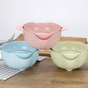 2 pcs Multi-color Kitchen Double Drain Washing Basket Bowl Rice ,fruits cherries Washer Accessories and tools