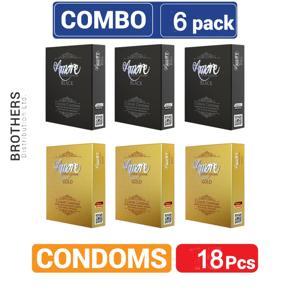 Amore Mix - 3 Pack Luxury Gold & 3 Pack Black Condom - 3x6=18pcs Condom