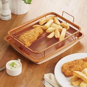 Nonstick Copper Crisper Tray and Basket, Air Fry in your Oven, for Baking and Crispy Foods, As Seen on TV –, Large (12.4 x 9.45 x 3.07 inches)