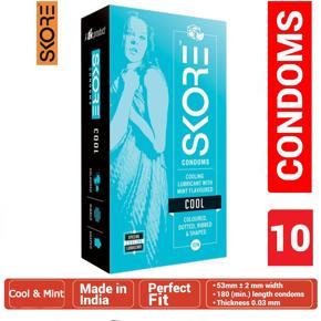 Skore Cool Condom - Cooling Lubricant & Mint Flavor - Large Single Pack - 10x1=10pcs Condoms