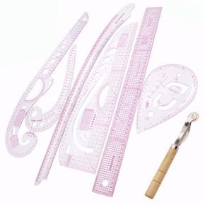 7Pcs/Set Ruler Tailor Measuring Kit Clear Sewing Drawing Ruler Yardstick Sleeve Arm French Curve Set Cutting Ruler Paddle Wheel