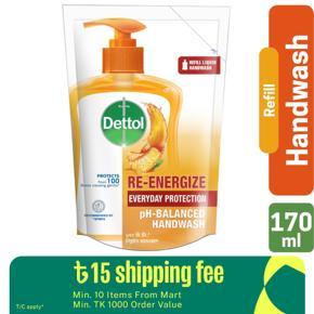 Dettol Handwash Re-energize 170ml Refill, pH-Balanced Liquid Soap formula