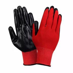 12 Pair Premium Quality Nylon Rubber Coated Nitrile Glove, for Industrial, Construction, Household, Cycling, Bike Riding, Gardening work. Safty Hand Gloves , Red & Black Colour (12 pair=24 piece)