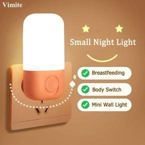 Vimite Cute Led Night Light AC 110-220V Mini Wall Lamp Plug-in Energy Saving Baby Sleeping Bedroom Lamp for Room Bedside Corridor Toilet Home Decoration Lighting White Warm