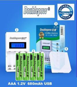 Doublepow 4 slots DP-K98 Intelligent Rapid LCD Charger with 4pcs DP-1.2V AAA 680mA USB Ni-MH Rechargeable Batteries