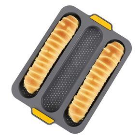 Baguette Baking Tray Kits,3 Slot Non-Stick Bread Mould with fluid Brush,for Baking French Bread,Baking Tools