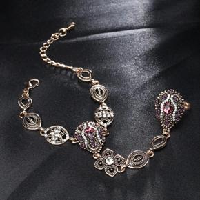 Luxury Boho Charm Bracelet Link Ring For Women Alloy Gld Color Crystal Flower Link Bracelets Vintage Wedding Jewelry