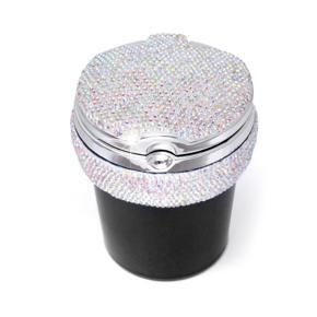 Bling Car Ashtray Crystal Diamond Portable smo-keless Stand Cylinder Cup Holder with Cool Blue Led Light Indicator