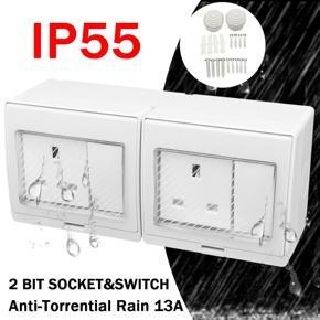 Electrical 13A 2 Bit UK 2 Socket Plug Outdoor Power Damp Proof Waterproof IP55 -