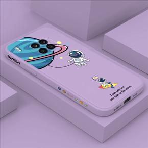 Hontinga for Honor 50 Lite Case Cartoon Astronaut Side Design Back Cover Soft Square Edge Liquid Silicone Phone Cases