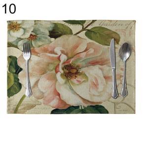 Vintage Flower Printed Placemat Linen Tablewear Pad Home Dinning Table Decor