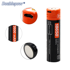 3.7V 2600mAhDoublepow ICR 18650 Li ion Rechargeable Battery With Micro USB Charging Port 1 piece with cable