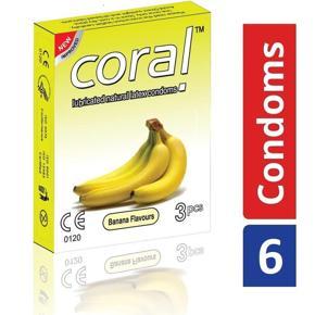 Coral Natural Banana Flavours Lubricated Condoms - 6 PCS (2 Packet)