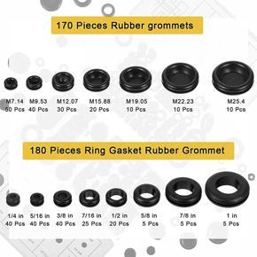 350 Pieces Rubber Grommet Assortment Kit Firewall Hole Plug Wire Gasket Rubber Ring Gasket for Automotive (2 Boxes)