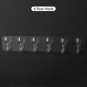 6 Row Transparent Wall Hooks Self Adhesive Clothes Coat Door Hanger Towel Key Holder Bathroom Kitchen Storage Sticker Hook New
