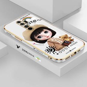 Hontinga for Redmi Note 8 Pro Luxury 6D Plating Soft Casing Silicone Square Frame Phone Case Shiny Bling Back Cover Cute Cartoon Satchel Girl Case