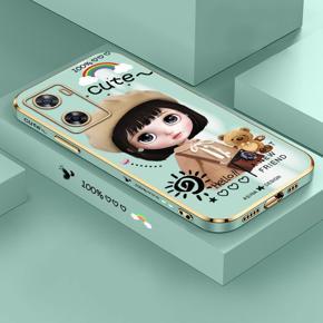 Hontinga for OPPO A57 2022 Back Cover Luxury 6D Plating Cartoon Cartoon Satchel Girl Side Pattern Case Soft Silicone Square Phone Cases