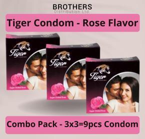 Tiger Condom - Dotted Condoms Rose Flavour - Combo Pack - 3x3=9pcs