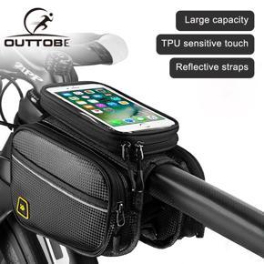 Outtobe Bike Bag Front Top Tube Bag 3 Bags Phone Holder For Bike Cycling Sensitive Touch Screen Waterproof Bike Pouch Bike Frame Bag For 6.2 Inch Phone Cycling Bag Mountain Bike(Send Rain Cover)