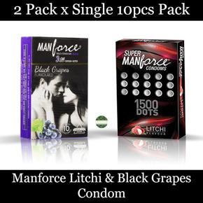 Manforce 1500 Dots Litchi & Manforce Black Grapes Flavored Condom - 10pcs Pack x 2