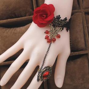 Vintage Red Rose Metal Flower Vine Crystal Temperament Ladies Classic Lace Jewelry Hand Bracelet Floral Goddess Bracelet