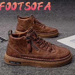 Men's Boots Fashion Casual Shoes Middle Top Leather Sneakers Trend Martin Boots Flat Shoes Korean Style Workwear Shoes Students