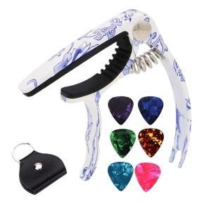 Blue and White Porcelain Guitar Capo,Pick Bag,Guitar Diacritical Clip for Acoustic Guitar,Ukulele,Acoustic Guitar Picks