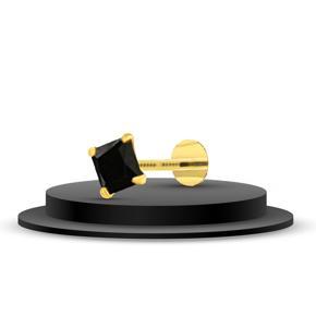 GOLD PLATED NOSE PIN SINGLE AD SQUARE BLACK STONE