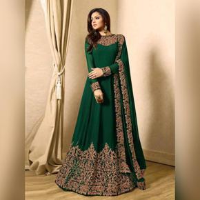Green Georgette Semi-Stitched embroidery work Gown Anarkali / Perty Dress
