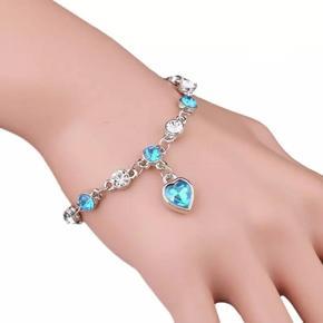 Crystal Rhinestone Heart Shape Light Blue Stone Bracelet for Girls Simple Stylish New Collection 2022 - Bracelet for Women Simple - Bracelet for Girls Stylish - Bracelet for Women New Collection