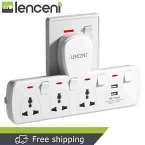 Lencent 5 in 1 Plug Extension USB Wall Plug with Individual Switches, 3 Outlets with 2 USB Ports, Multi Plug Outlet, 5V 2.1A USB Power Plug Adapter, Multiple Socket Charger Extension for Home, Office,