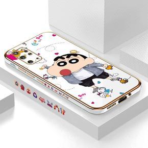 Hontinga for Samsung Galaxy S20 Plus Back Cover Luxury 6D Plating Cartoon Crayon Shin-chan Side Pattern Case Soft Silicone Square Phone Cases