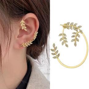 1pcs Boho Fashion Jewelry Earrings Rhinestone Leaf Design Clip Earring Accessories For Women