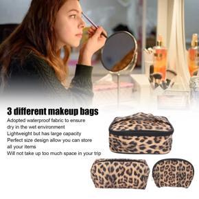 Makeup bag set, wear resistant pu leather zipper closure leopard print cosmetic bags set for business trip