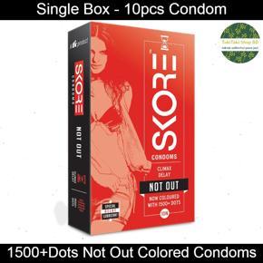 Skore Condom - Not Out Colored Condom with 1500+ Raised Dots - Single Box Contains 10pcs Condom (Made in India)