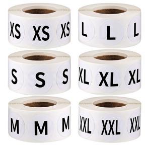 3000PCS Clothing Size Stickers Labels 7/8 Inch Black Coded Adhesive Labels 500 Labels/Roll (XS, S, M, L, XL, XXL)