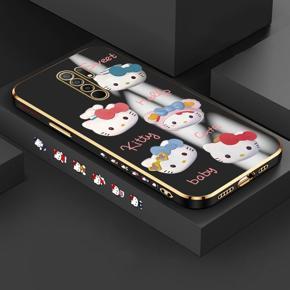 Hontinga for Redmi 9 Xxiaomi Poco M2 Back Cover Luxury 6D Plating Cartoon Cute Kitty Side Pattern Case Soft Silicone Square Phone Cases