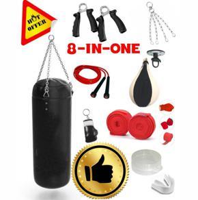 Pack of 8 / Hot Deal / Punching Bag / Speed Ball / Hand Grips / Jumping Rope / Wrist Wraps / Mouth Guard / speed ball swivel / Punching Bag Chain