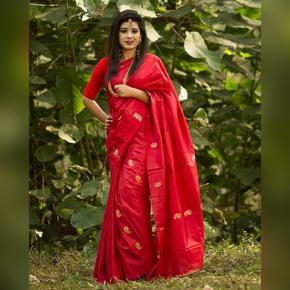 Crimson Half Silk Saree for Women