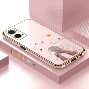 Hontinga for OPPO A76 A36 Back Cover Luxury 6D Plating Sunshine Girl Side Pattern Case Soft Silicone Square Phone Cases