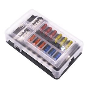 Fuse Box with Negative Bus, Blade Fuses Holder Block 12 Way with LED Indicator for Boat Van Car Truck